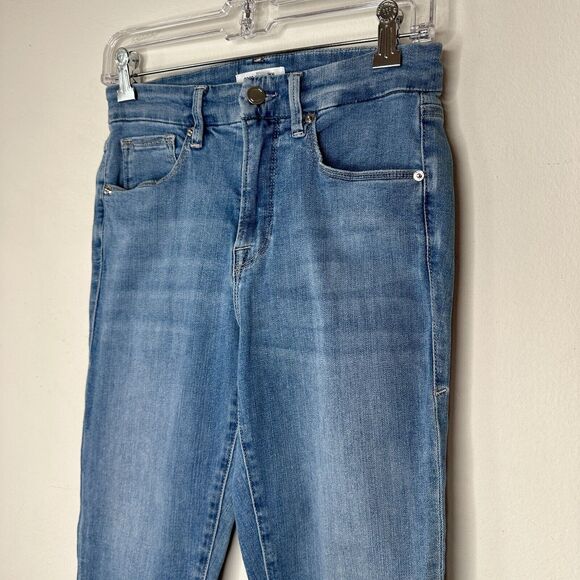 Good American Blue Good Legs Cropped Mid-Rise Body Hug Booty Shaping Raw Hem 28 - Picture 5 of 15